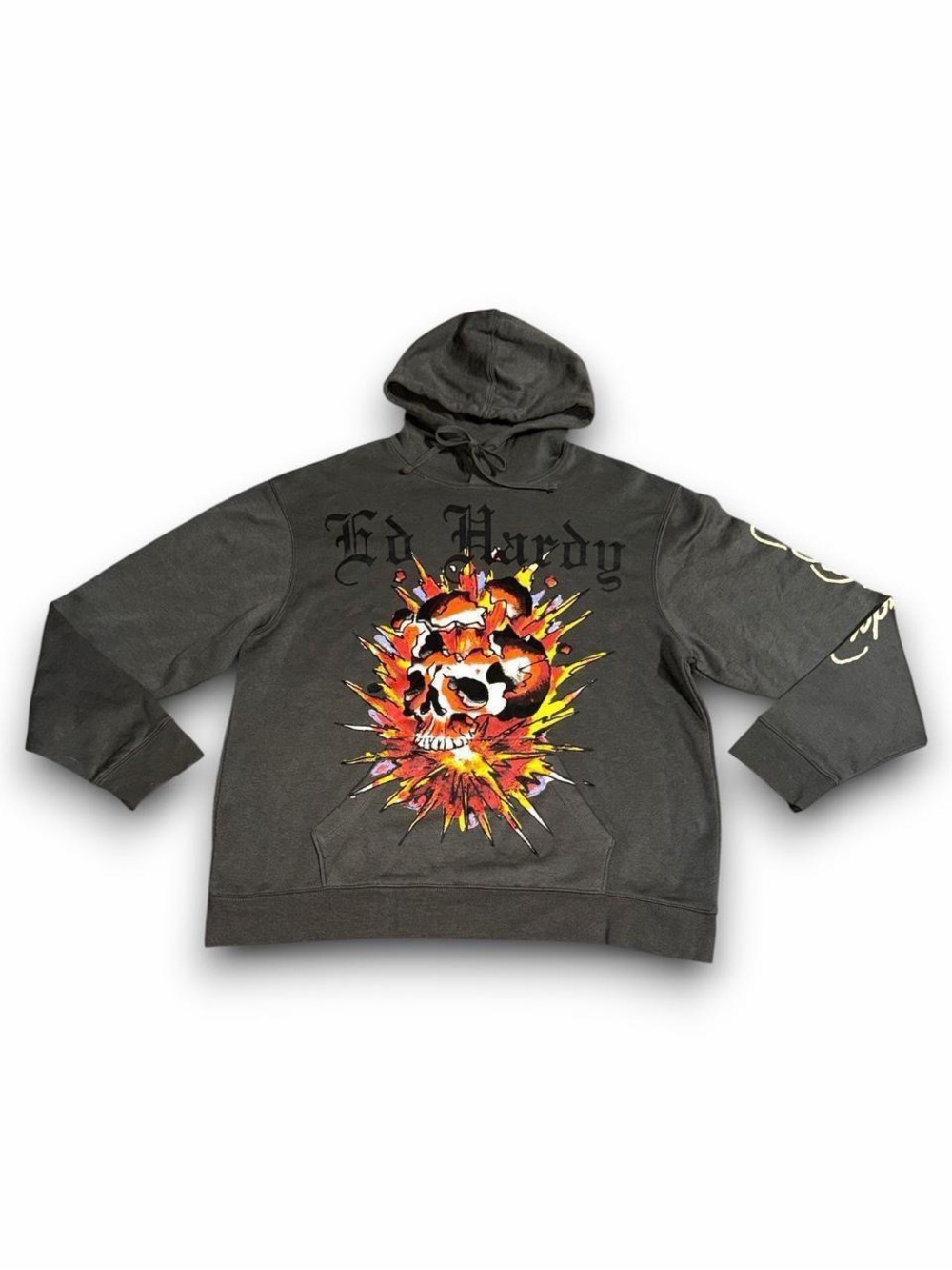 Ed Hardy Skull explosion pullover hoodie grey men’s XL